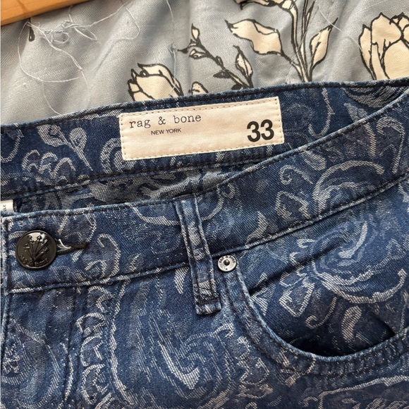 Rag & Bone Blue Paisley High-Rise Ankle Pants - Picture 7 of 9